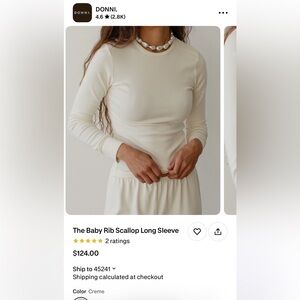 DONNI. Cream Ribbed Long Sleeve Top